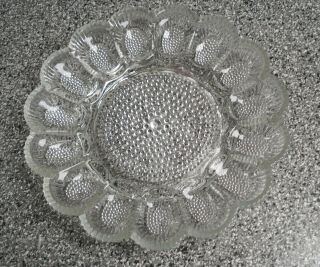 Vintage Clear Hobnail Glass Deviled Egg Serving Dish Platter 11 " Holds 15 Eggs