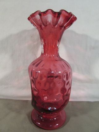 Fenton Cranberry Ruffled Rim Coin Dot Pinched Vase
