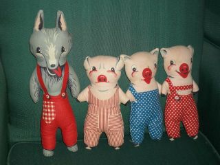 Complete Set 3 Little Pigs & The Big Bad Wolf Cloth Dolls 50 