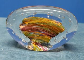 Art Glass Paperweight Swirl Design - Unique Shape with Clear Bubble Glass Border 2