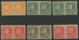Canada 1930 Kgv Arch/leaf Coil Pair Set Complete 178 - 183 Mnh