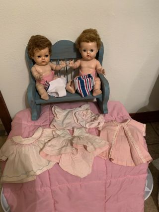 Two - Vintage 11.  5 " Tiny Tears Dolls - (4 Outfits - 1),  4 Handmade Diapers