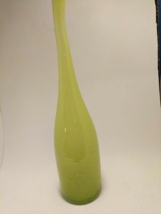 Art Glass Vase With Controlled Bubble Design.  Neon Green.  14in Tall