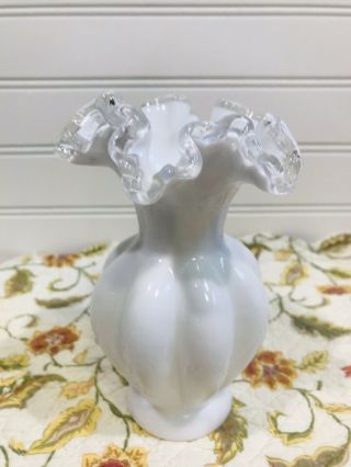 Vintage Fenton Silver Crest Milk Glass Ruffled Edge Pumpkin Vase