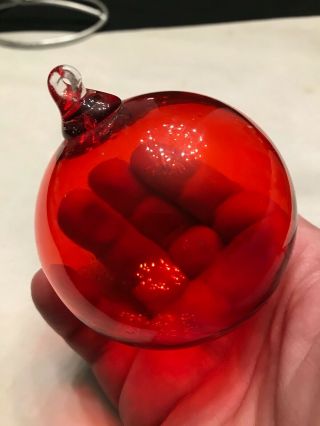 Hand Blown Art Glass Christmas Ornament 3 " Bright Blood Red