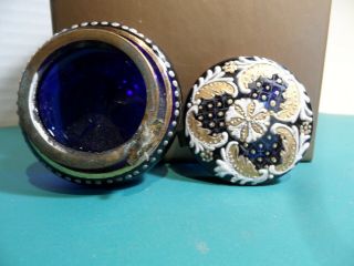 Antique Bohemian Cobalt Blue Glass Enamel Decoration Trinket Box C1880