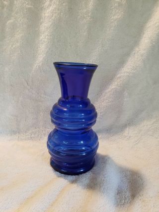 Vintage Cobalt Blue Double Beehive Vase 8.  5 " Depression Glass - Marked Usa