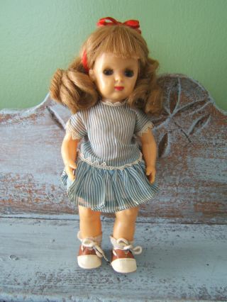 Vintage 1950s 10” Tiny Terri Lee Walker Doll Tagged Dress,  Replaced Wig