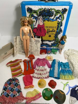 Vintage Mattel Barbie Doll And Case.  Clothes & Acc.  Dolls 1968 And 1970