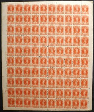 Sg 28 Nova Scotia 1860 - 63 10c Vermilion Complete Sheet Of 100 With Full Margin