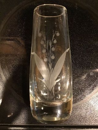 Vintage Leaded Crystal Glass Vase Lily Of The Valley Lillies Signed