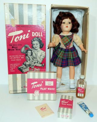 Vtg Toni P 90 Ideal 14 " Brunette In Dress W/ Box And Wave Kit