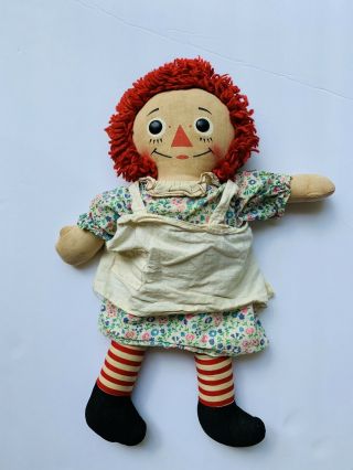 Vintage 16” Musical Knickerbocker Raggedy Ann Doll - Plays " Rock - A - Bye Baby”.