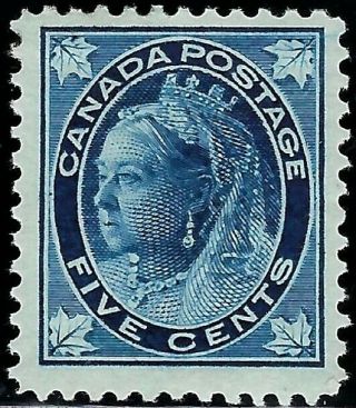 Canada 1897 Scott 70,  Mint/lh,  Fog,  5c Drk Blue " Queen Victoria " F/vf