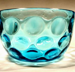 Vintage Capri Dot Thumbprint Hazel Atlas Clear Glass Aqua Turquoise Berry Bowl