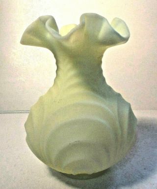 Vintage Fenton Custard Glass Drapery Vase Ruffled Top 8 "