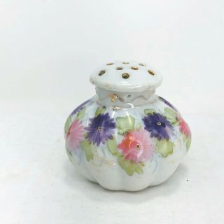Antique Shaker Small Hat Pin Holder Porcelain Hand Painted Flowers Gourd Shape