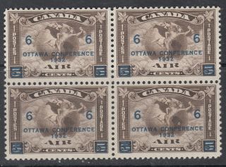 Canada Og Block Scott C4 6 Cent On 5 Cent Olive Brown " Air Mail " F