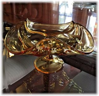 Vintage Viking Glass Epic Amber 3 Petal Single Candlestick Holder Pedestal Base
