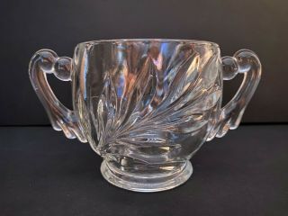 Creamer Or Sugar Bowl Cut Glass With Two Ornate Handles - Vintage