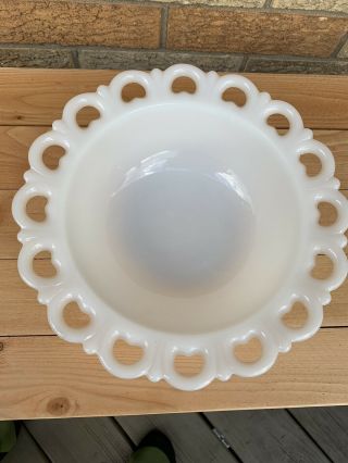 Vintage Milk Glass Open Lace Heart Edge Large 9 1/2 " Bowl Dish Server