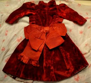 Authentic Antique Fitted Silk Velvet Coat Dress For 18 - 20 " French Or German Doll