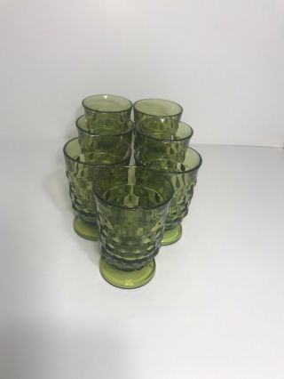 7 Vtg Indiana Whitehall Colony Cubist Avocado Green Glass Tumblers