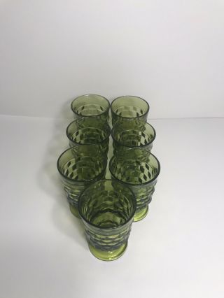 7 Vtg Indiana Whitehall Colony Cubist Avocado Green Glass Tumblers 2