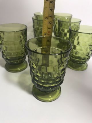 7 Vtg Indiana Whitehall Colony Cubist Avocado Green Glass Tumblers 3