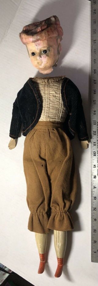 Antique Wax Over “punkin Head” Doll For Restoration Or Parts,  Great Clothes,  Nr
