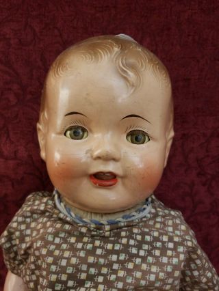 Vintage Composition/clothe Lifesize Baby Doll W/ Brown Tin Sleep Eyes 26 Inches