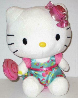 Sanrio Candy Hello Kitty 10 " Plush Lollipop Cat Doll Dress Bow Animal Toy