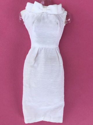 Vintage Barbie 1962 White Silk Sheath Dress With Zipper & Tag Htf