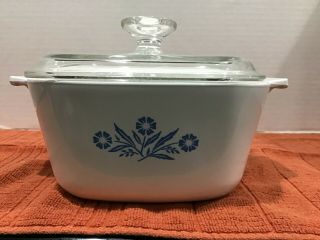 Corning Ware Blue Cornflower P - 1 3/4 - B Casserole Dish Glass Lid 1 3/4 Qt Vintage