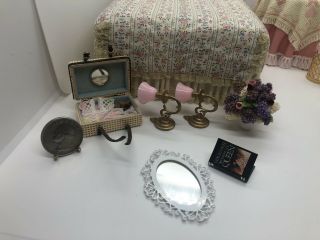 17 Piece Miniature Dollhouse Bedroom Set Bed,  Side Table,  Chair By Anne Rutt 2