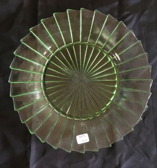 Green Depression Jeannette Glass Pinwheel 9 " Plate