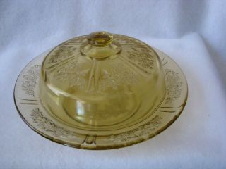 Vintage Federal Glass Sharon Cabbage Rose Amber Covered Candy / Cheese Dish