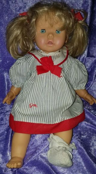 Lovely Götz 18 " Baby Girl Blonde Hair Blue Eyes Vinyl & Cloth Doll Dress Sleepy