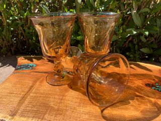 Vintage Mcm Amber Independence Glasses Gold Goblets Glass Pedestal