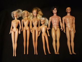 6 Vintage Barbie & Ken Dolls Mattel Twist Turn Quick Curl Skipper Malibu