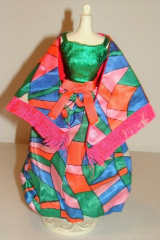 Vhtf Vintage Barbie Fashion – 1970 Rainbow Wraps 1798 Mod Gown And Shawl,