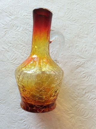 Vintage Handblown Amberina Crackle Glass 5 " Mini Pitcher Vase