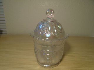 50S - 60S IMPERIAL GLASS IRIDESCENT BEADED JEWELS LIDDED CANDY JAR/DISH 2