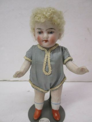 Vintage Antique Bisque Blonde Curly Hair Girl Painted Features 4 1/2in Germany