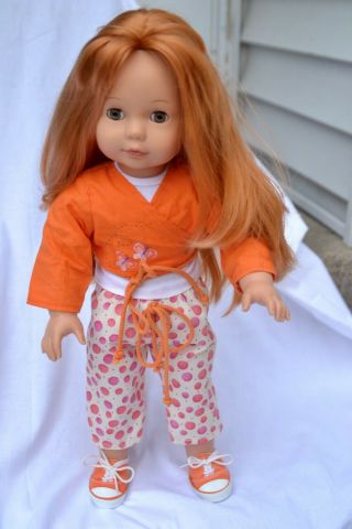 Gotz Puppe Doll 18 " Red Hair Gray Eyes,  Orange And Pink Outfit