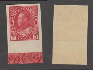 Mnh Canada 3 Cent Kgv Admiral Imperforate Stamp With Lathework 138 (lot 17523)
