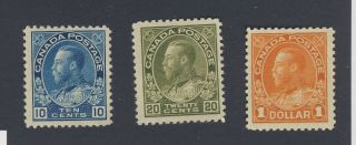 3x Canada Wwi Admiral Stamps 117 - 10c 119 - 20c 122 - $1.  00 Guide Value = $200.  00