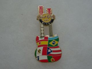 Hard Rock Cafe Pin Miami Hispanic Heritage 2006: Double Neck Guitar With Flags