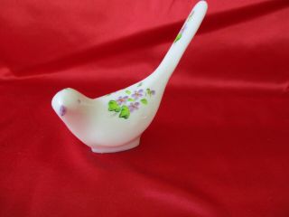 Fenton Hand Painted By D Anderson Bird With Purple Violets Long Tail