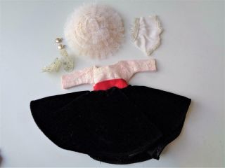 1958 Vogue Jill Jan Doll Outfit 3182 Black Velveteen Skirt Dress Lacy Straw Hat